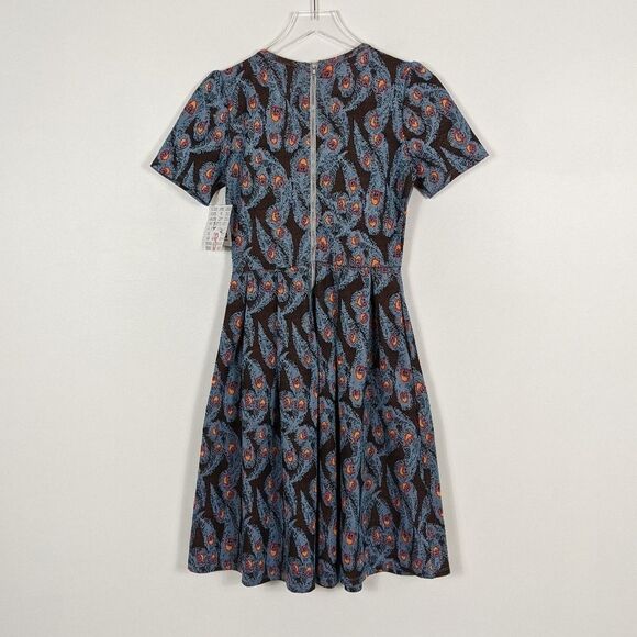 Lularoe Amelia Blue Peacock Short Sleeve Pleated Dress Small - Picture 9 of 9